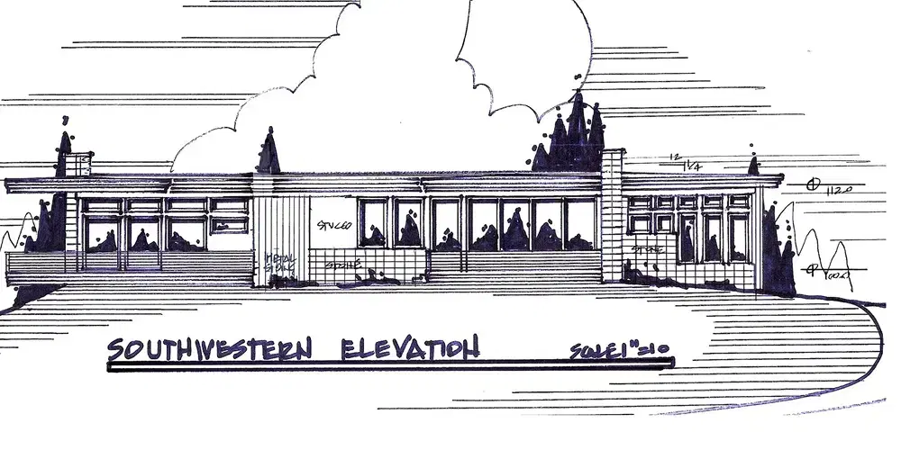 Architectural concept sketch for custom luxury home design in Arizona