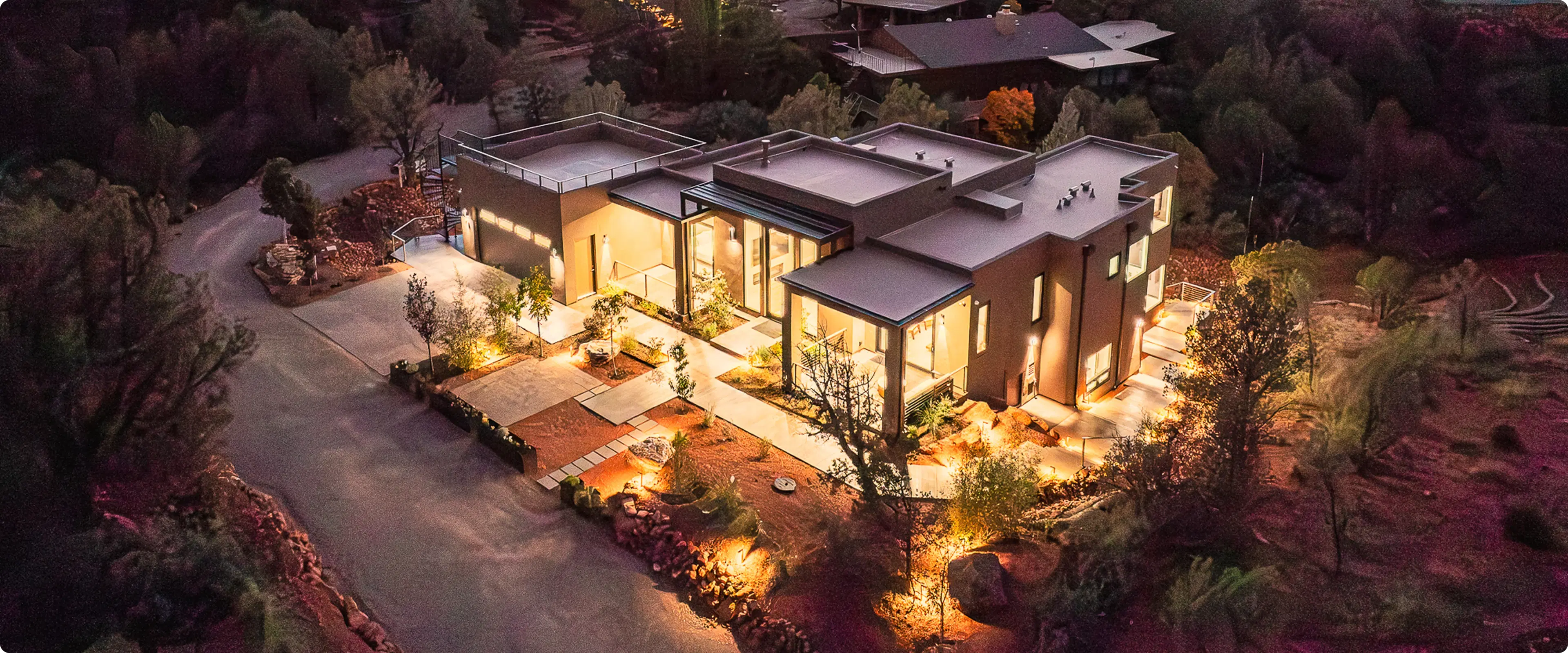 Luxury vacation rental home in Sedona, Arizona with modern architecture and desert landscaping